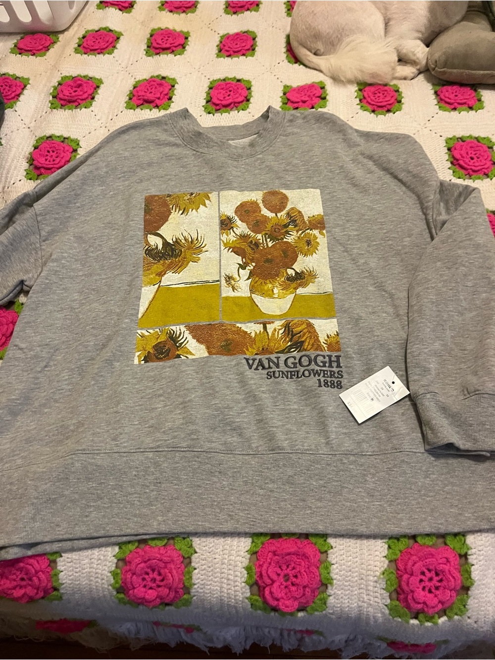 Fleurish Gray Van Gogh Sunflowers Crewneck Sweater
